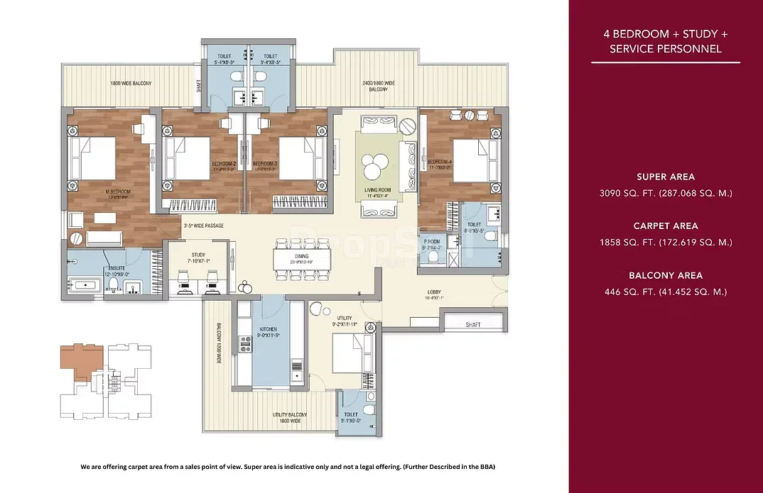 Tulip Crimson 4 BHK + Study + Service Personnel floor plan