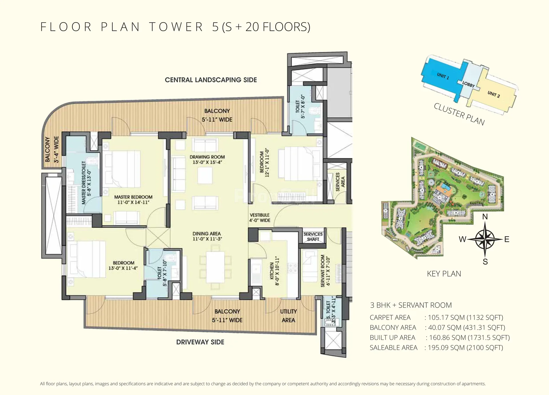 Chintels Serenity 3 BHK + Servant Room floor plan