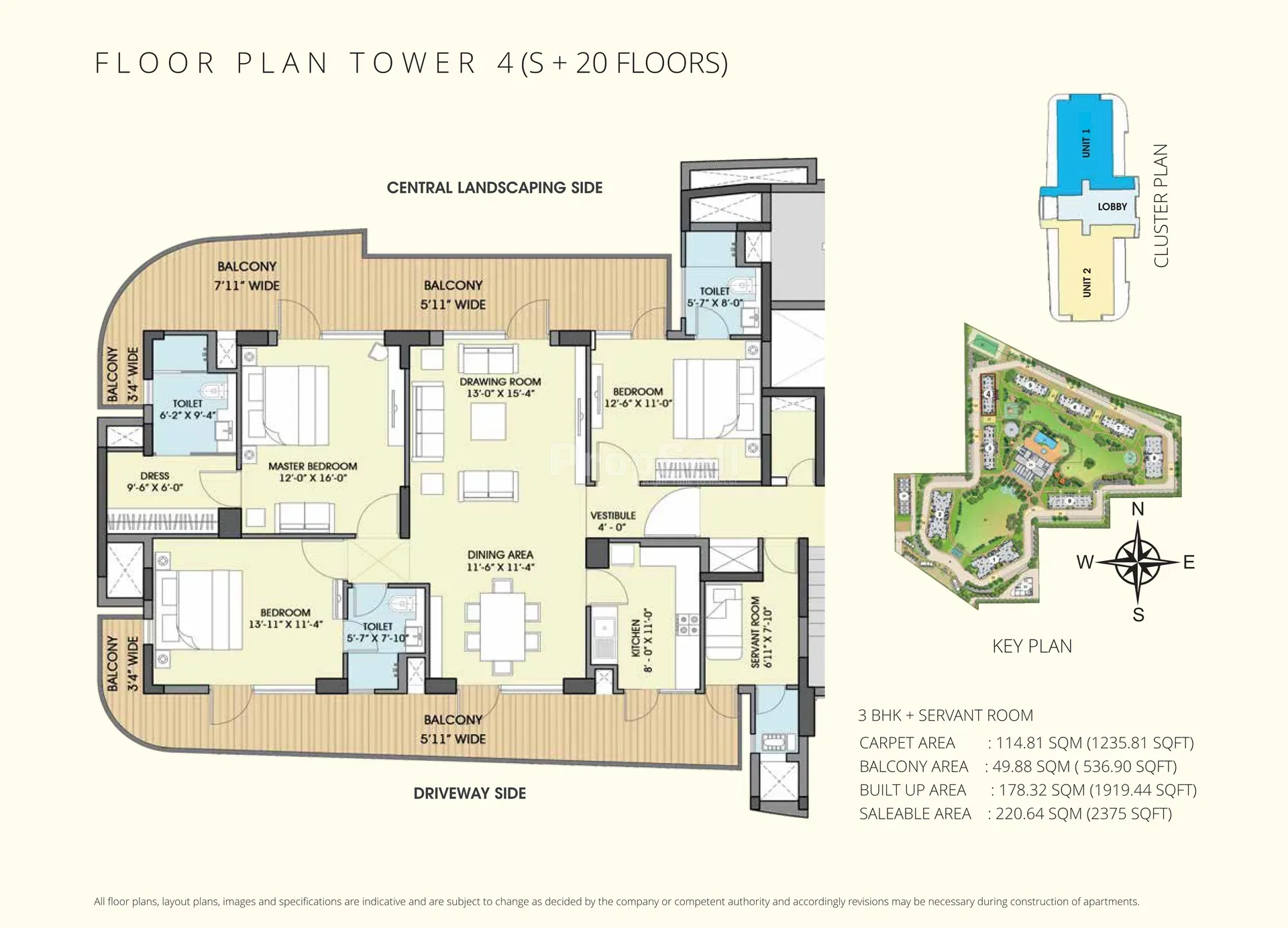 Chintels Serenity 3 BHK + Servant Room floor plan
