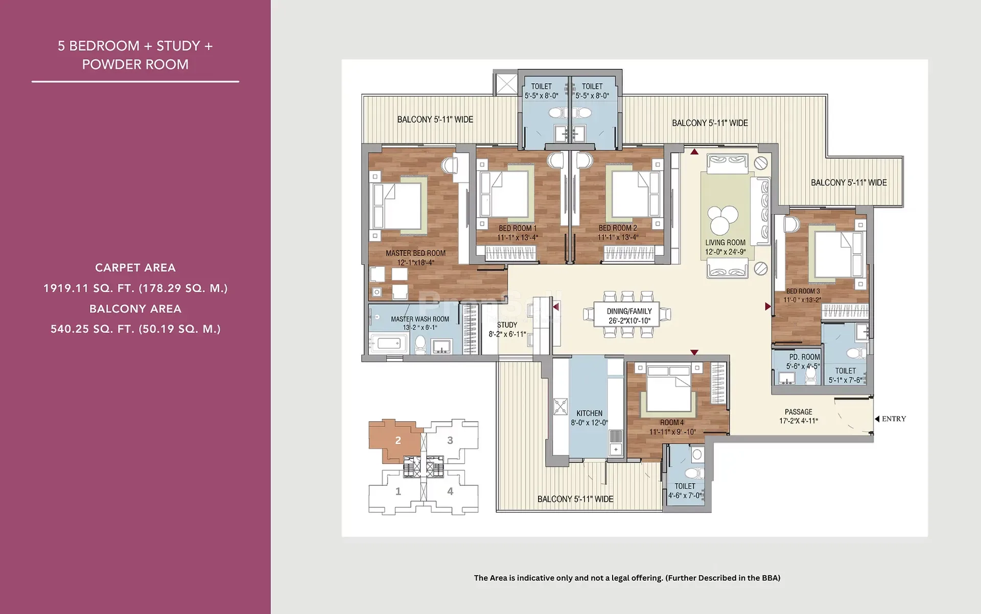 Tulip Melrose 5 BHK + Study + Powder Room floor plan